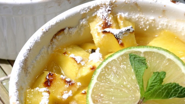 Gratinierter Sticky-Rice mit Litschi und Mango 